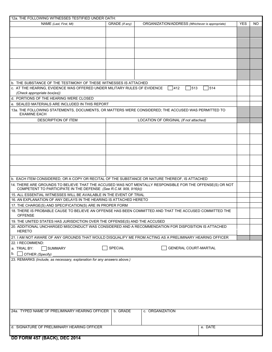 DD Form 457 - Fill Out, Sign Online and Download Fillable PDF ...