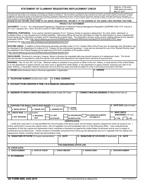 DD Form 2660 Statement of Claimant Requesting Recertified Check