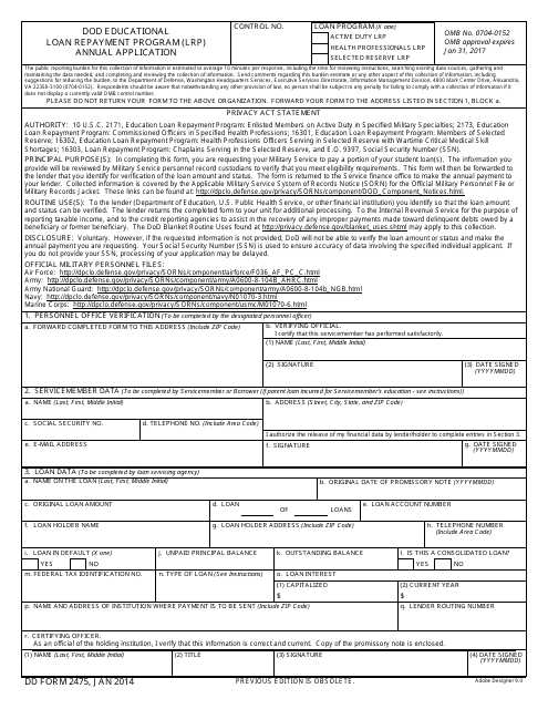 DD Form 2475  Printable Pdf