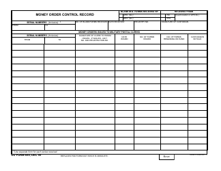 Document preview: DD Form 885 Money Order Control Record