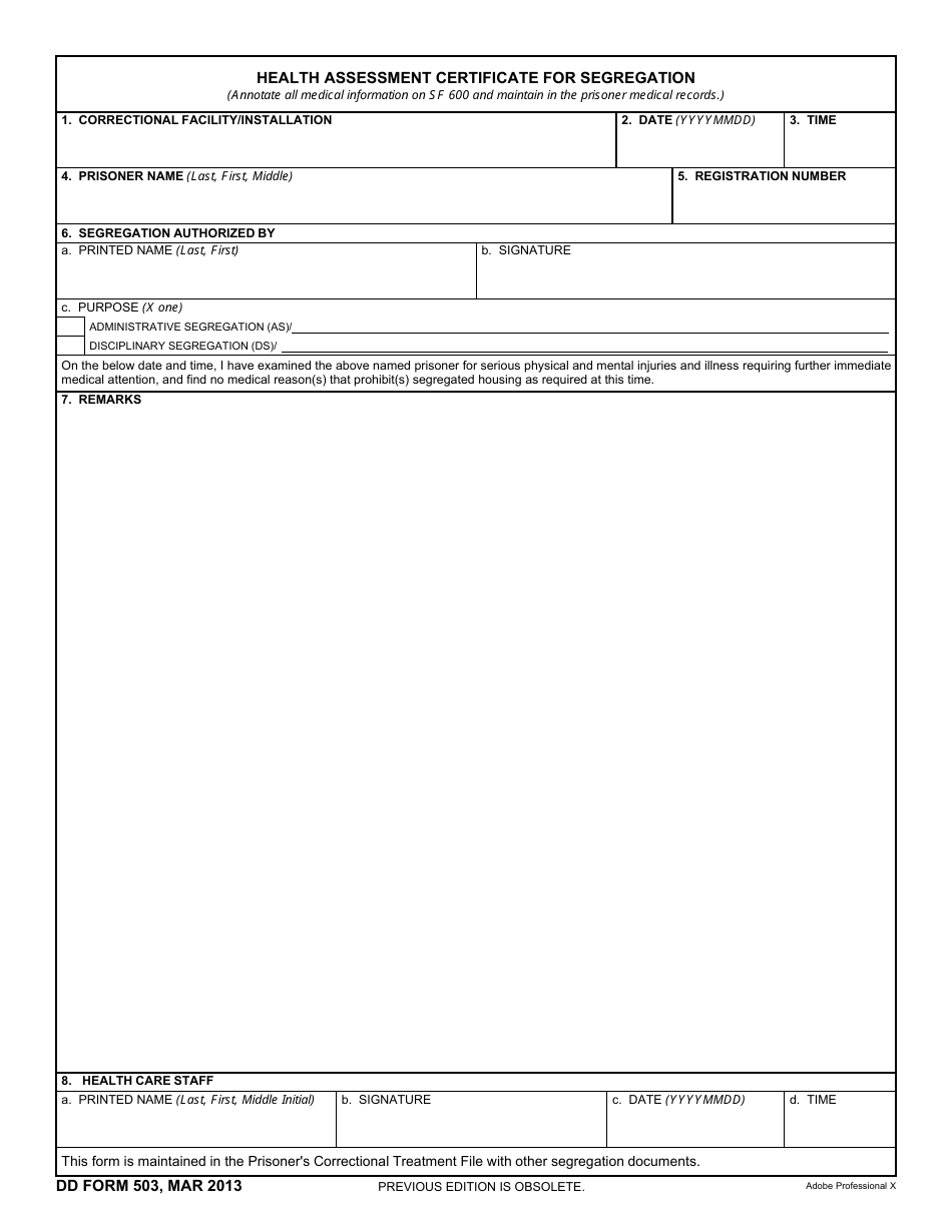 DD Form 503 - Fill Out, Sign Online and Download Fillable PDF ...