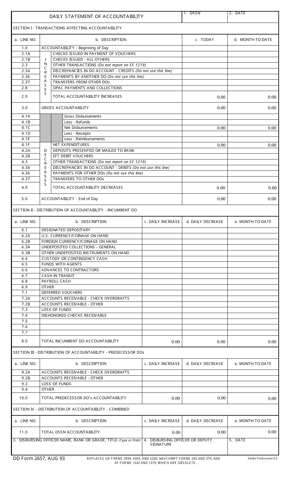 DD Form 2657 Daily Statement of Accountability, Page 1