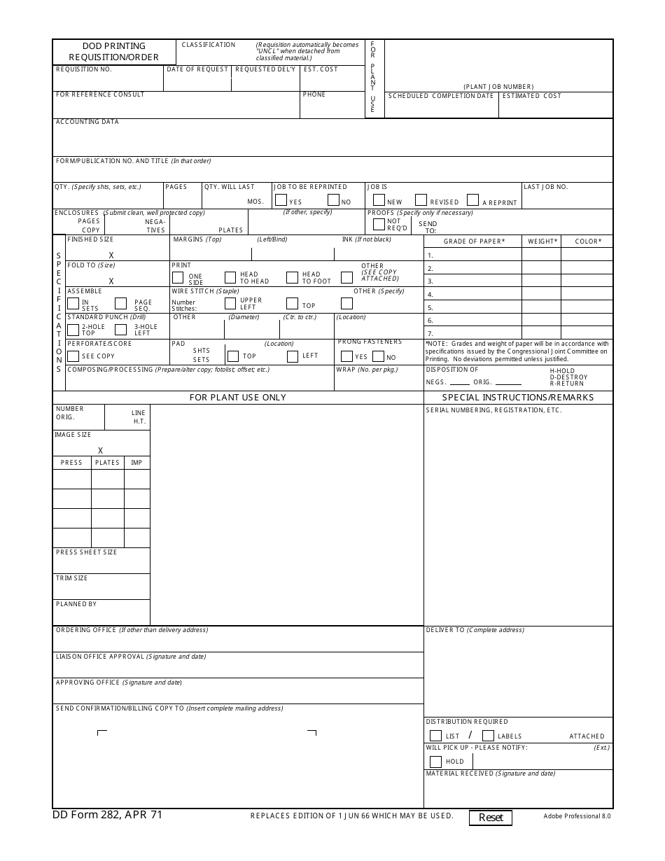 DD Form 282 DoD Printing Requisition/Order, Page 1