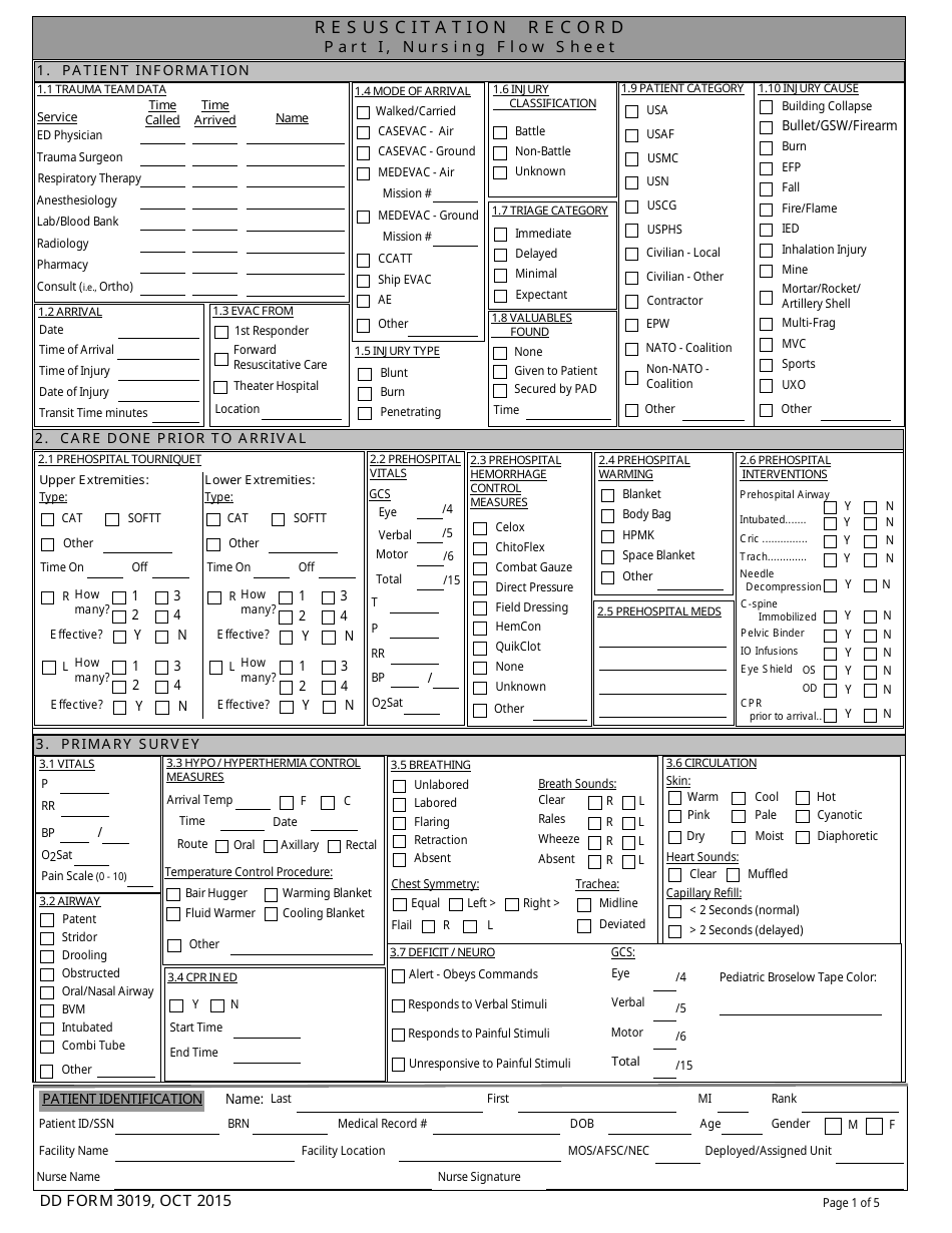 DD Form 3019 Resuscitation Record, Page 1
