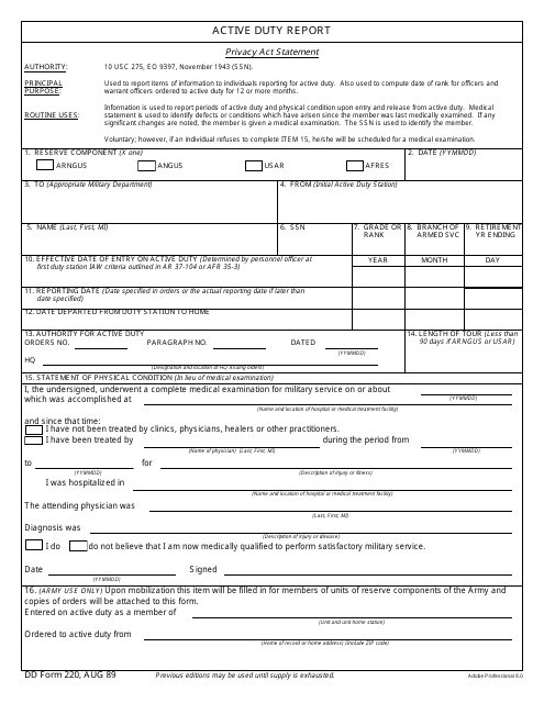 DD Form 220  Printable Pdf
