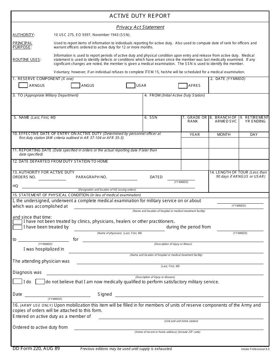 DD Form 220 - Fill Out, Sign Online and Download Fillable PDF ...