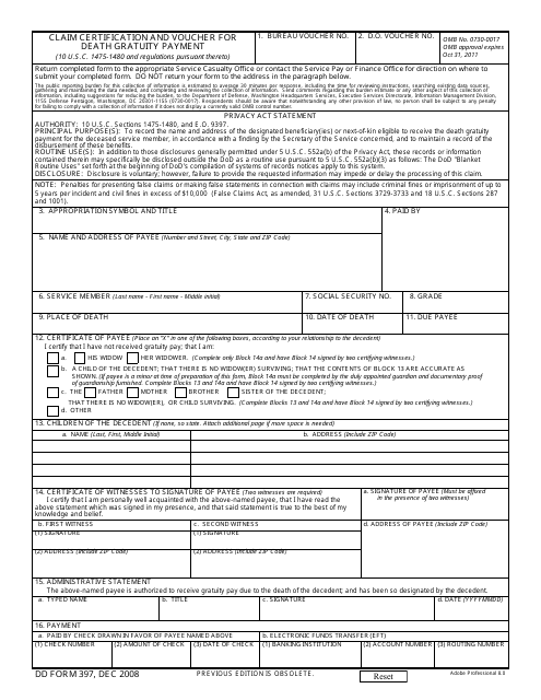 DD Form 397  Printable Pdf