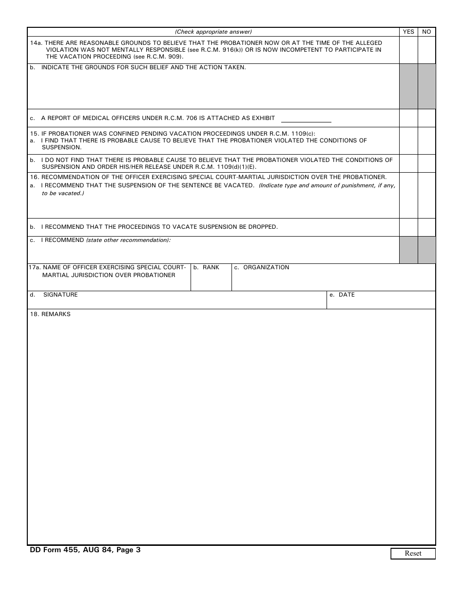 DD Form 455 Report of Proceedings to Vacate Suspension of a General Court-Martial Sentence or of a Special Court-Martial Sentence Including a Bad-Conduct Discharge, Page 3