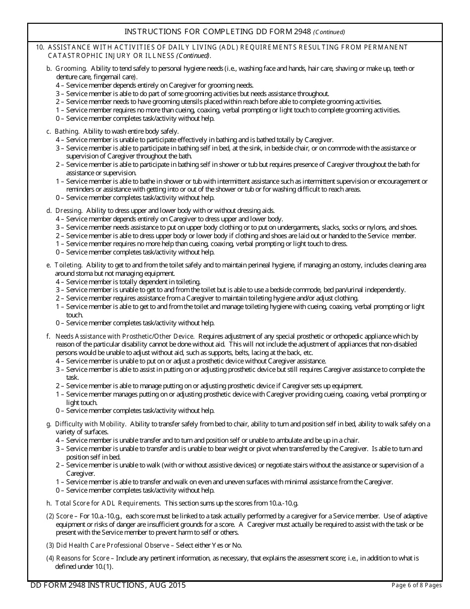 DD Form 2948 Special Compensation for Assistance With Activities of Daily Living (SCAADL) Eligibility, Page 6