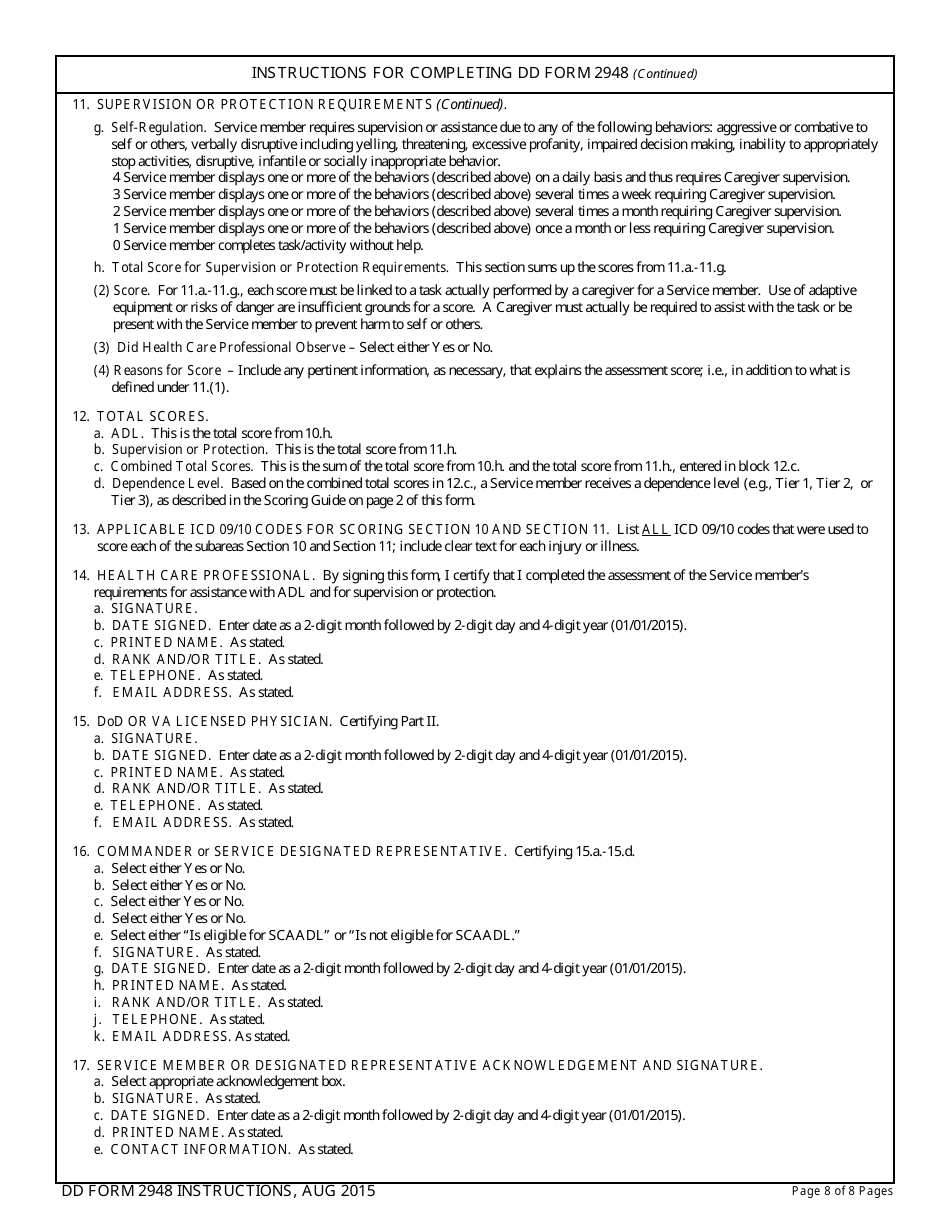 DD Form 2948 Special Compensation for Assistance With Activities of Daily Living (SCAADL) Eligibility, Page 8