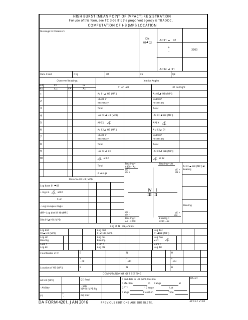 DA Form 4201  Printable Pdf