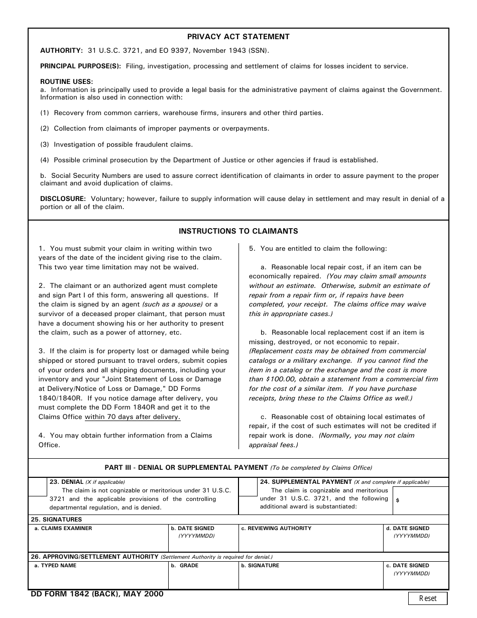 DD Form 1842 - Fill Out, Sign Online and Download Fillable PDF ...