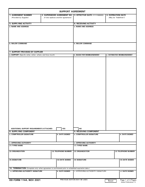 DD Form 1144 Support Agreement