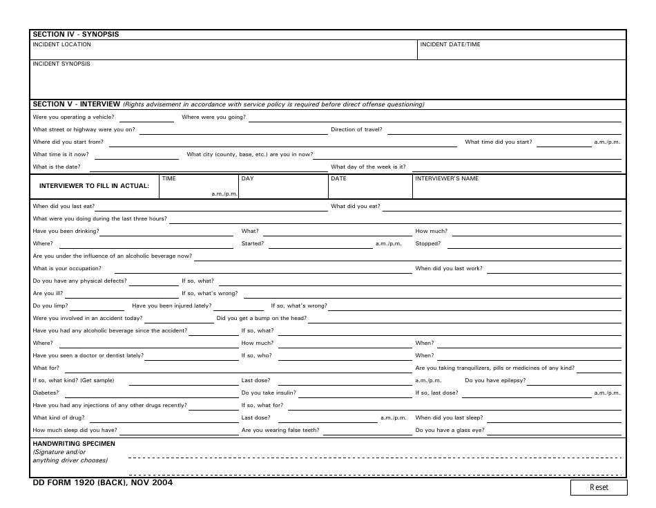 DD Form 1920 Fill Out Sign Online And Download Fillable PDF