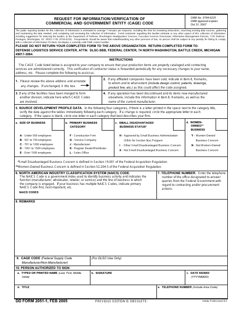 DD Form 2051-1  Printable Pdf