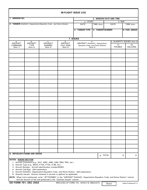 DD Form 791 Printable Pdf