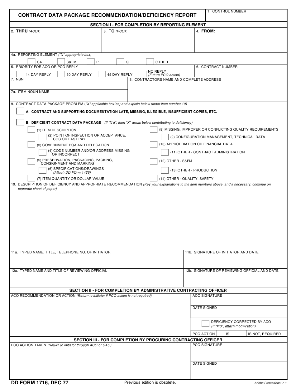 DD Form 1716 Download Fillable PDF or Fill Online Contract Data Package ...