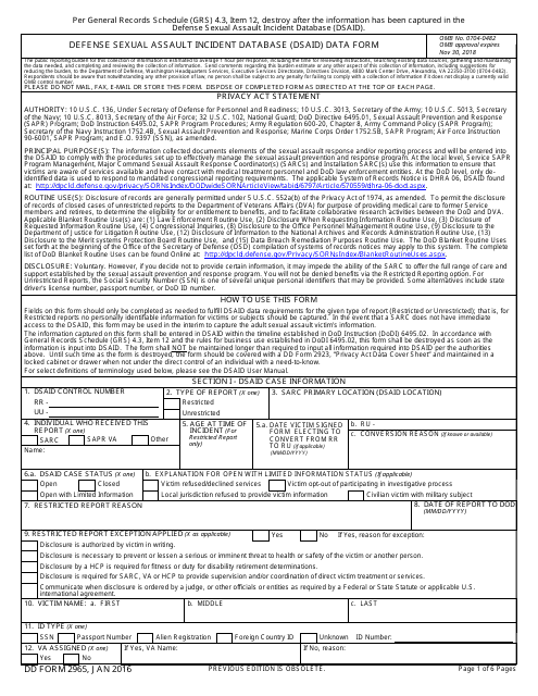 DD Form 2965  Printable Pdf