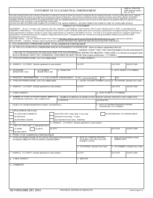 DD Form 2088  Printable Pdf