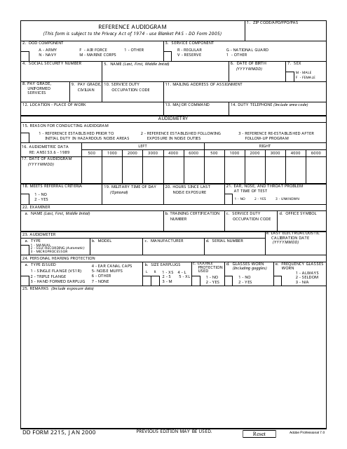 DD Form 2215  Printable Pdf