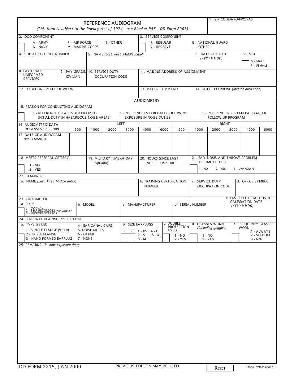Dd Form 2215 Download Fillable Pdf Or Fill Online Reference Audiogram