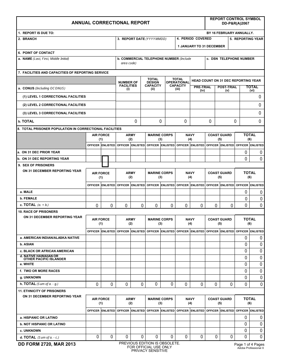 DD Form 2720 Annual Correction Report, Page 1