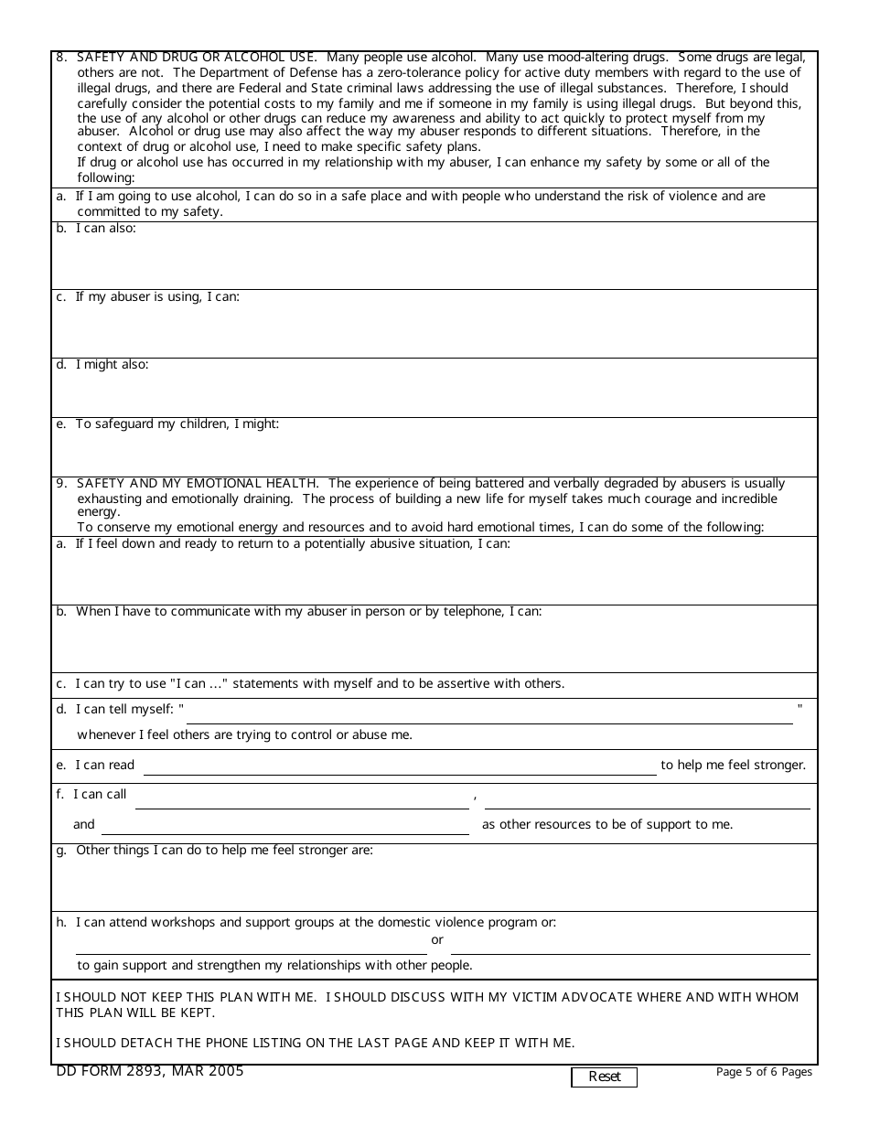 DD Form 2893 Victim Advocate Safety Plan, Page 5