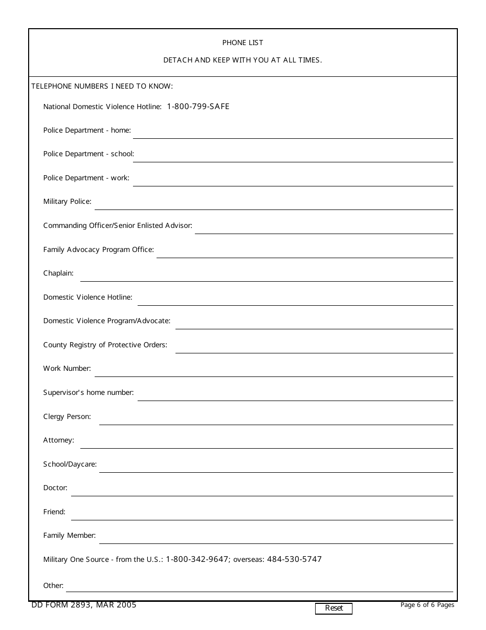 DD Form 2893 Victim Advocate Safety Plan, Page 6