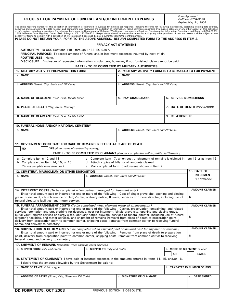 DD Form 1375 - Fill Out, Sign Online and Download Fillable PDF ...