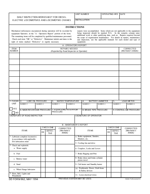 DD Form 862  Printable Pdf