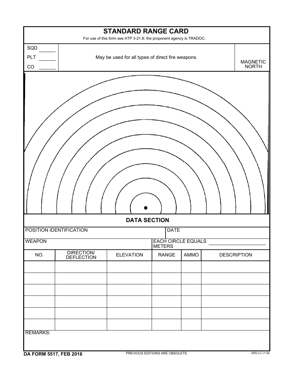 DA Form 5517 Standard Range Card, Page 1