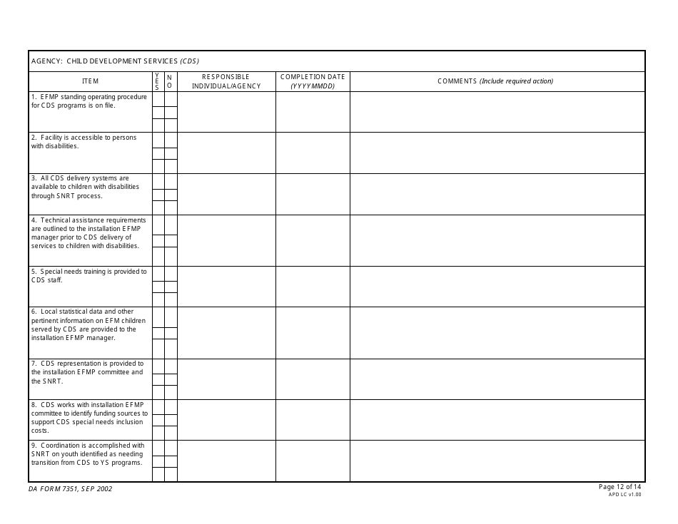 DA Form 7351 Exceptional Family Member Program (EFMP) Assessment Guide, Page 12