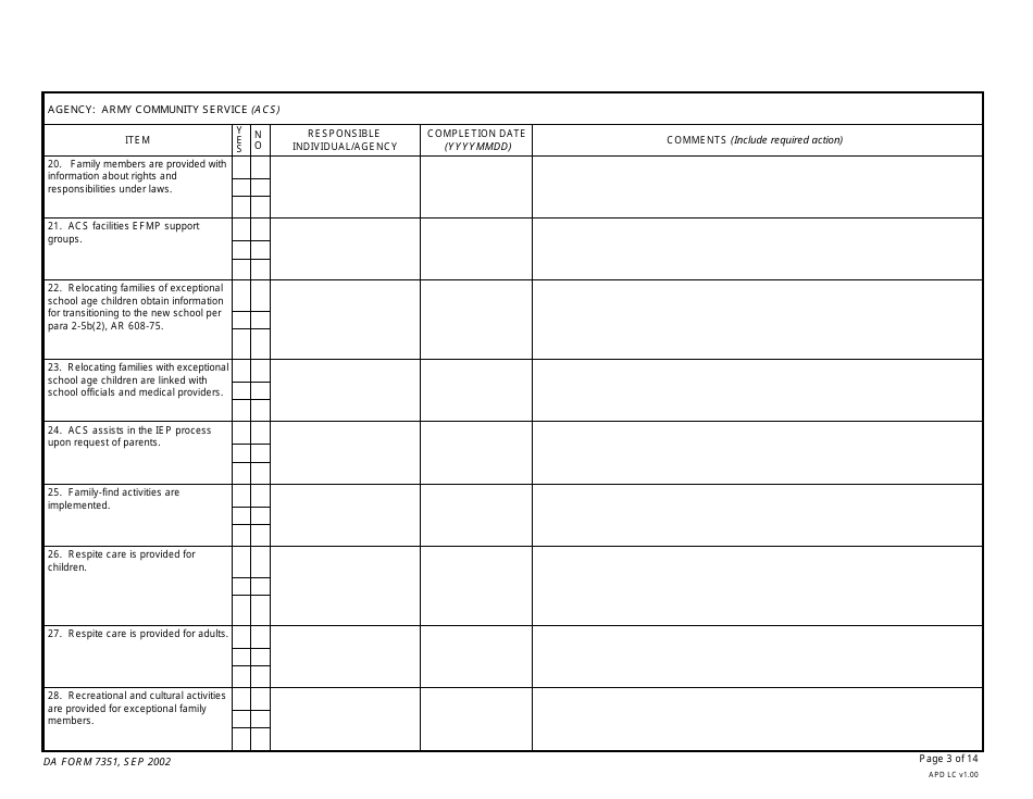 DA Form 7351 Exceptional Family Member Program (EFMP) Assessment Guide, Page 3