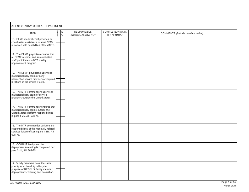 DA Form 7351 Exceptional Family Member Program (EFMP) Assessment Guide, Page 5