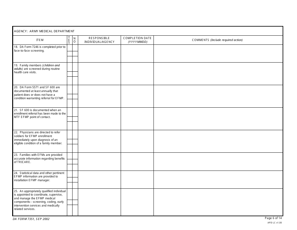 DA Form 7351 Exceptional Family Member Program (EFMP) Assessment Guide, Page 6