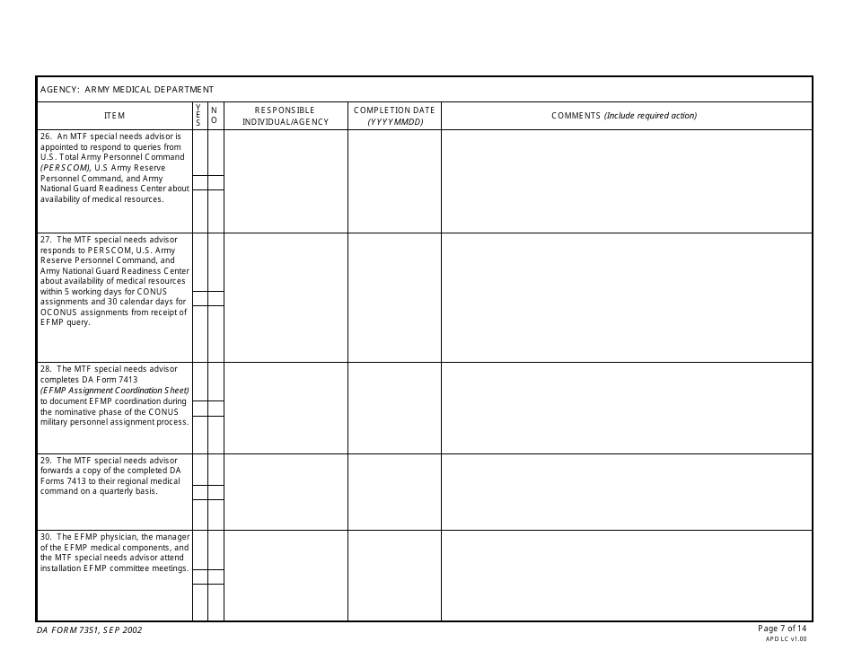 DA Form 7351 Exceptional Family Member Program (EFMP) Assessment Guide, Page 7