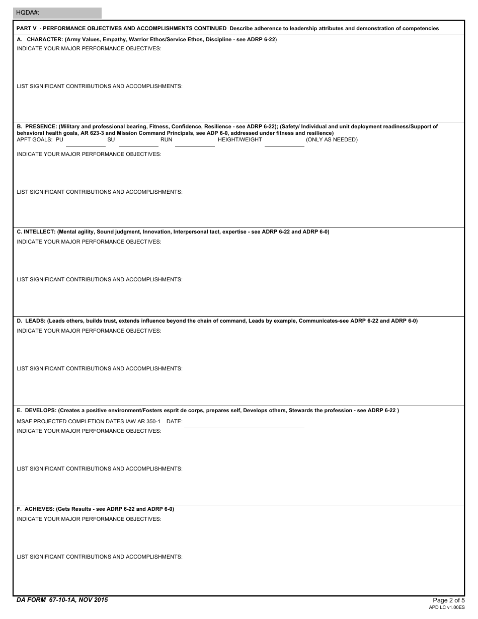 Da Form 67 10 1a Fillable Pdf - Printable Forms Free Online