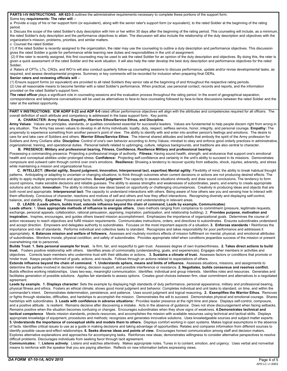 DA Form 67-10-1A Officer Evaluation Report Support Form, Page 4