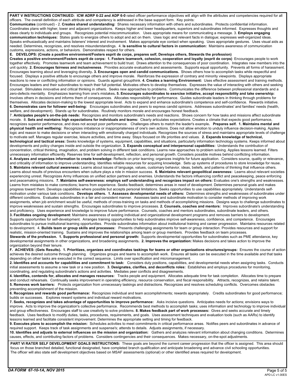 DA Form 67-10-1A Officer Evaluation Report Support Form, Page 5