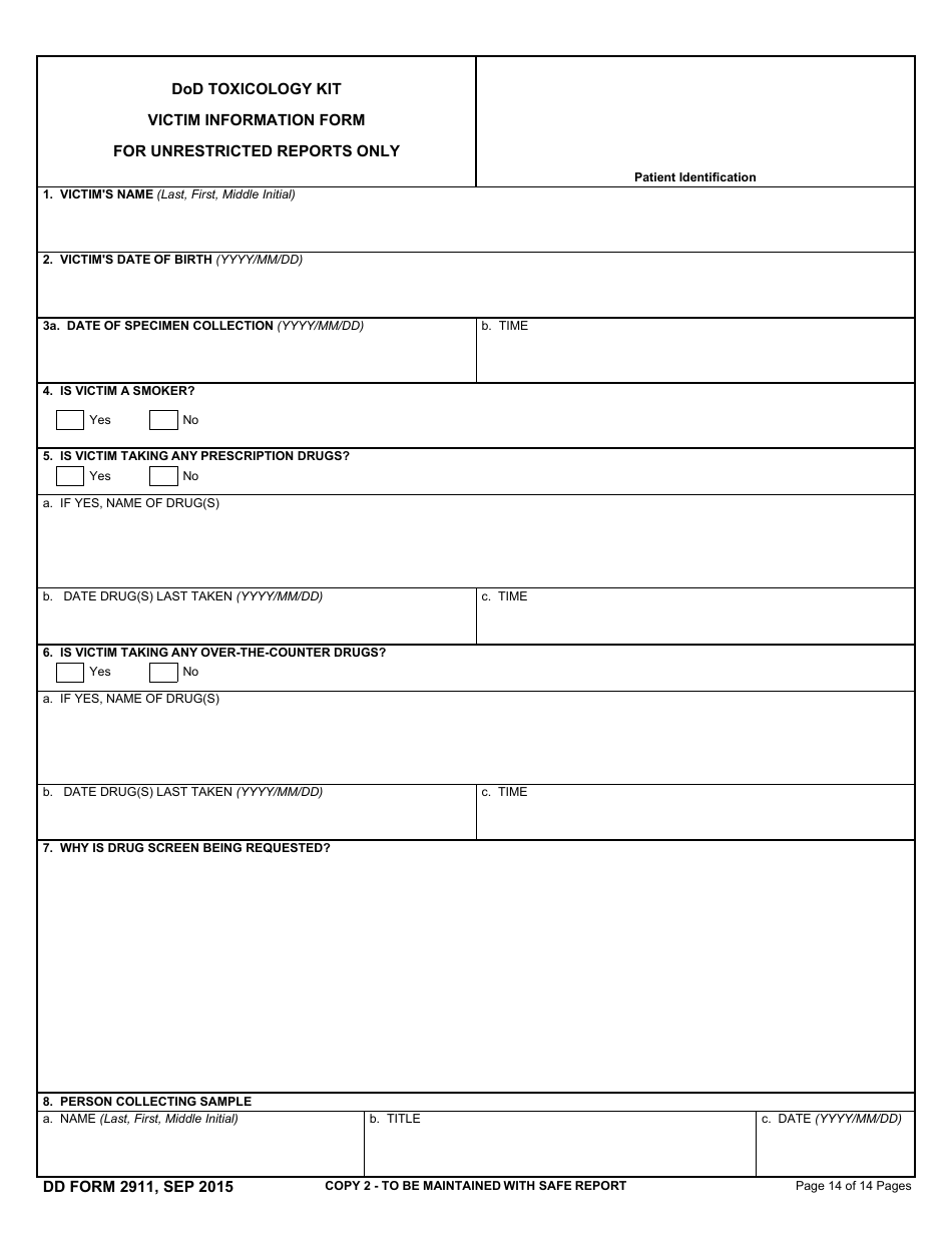 DD Form 2911 DoD Sexual Assault Forensic Examination (Safe) Report, Page 15