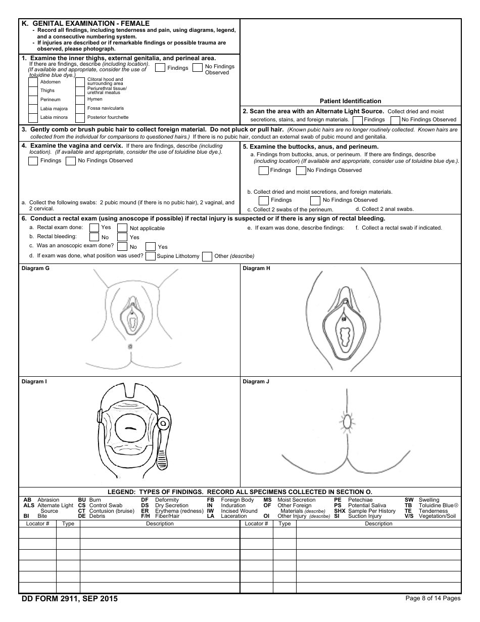 DD Form 2911 DoD Sexual Assault Forensic Examination (Safe) Report, Page 8