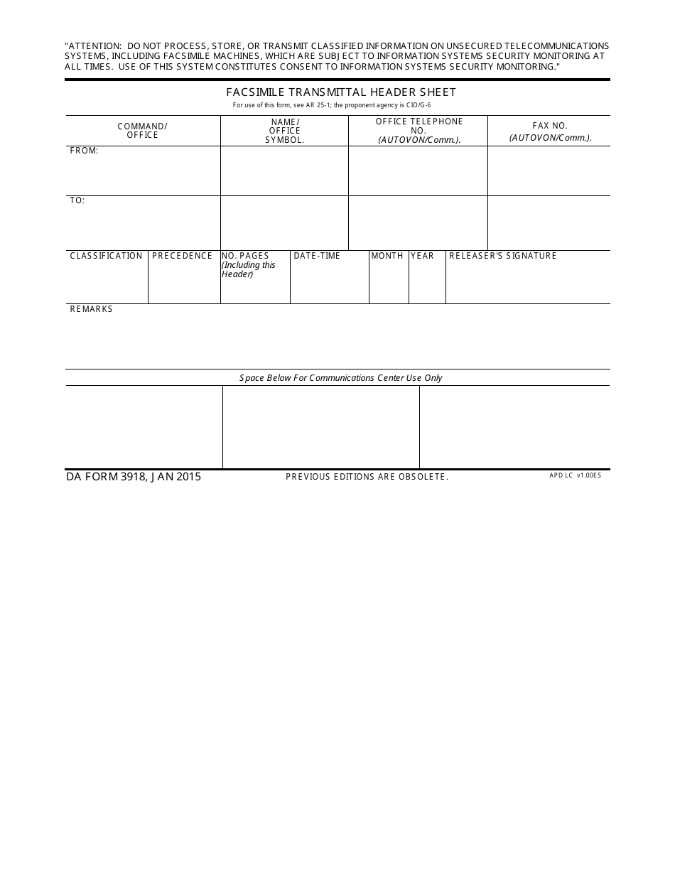 DA Form 3918 - Fill Out, Sign Online and Download Fillable PDF ...