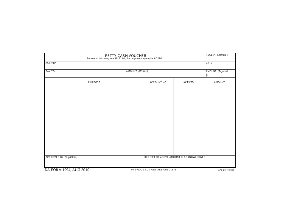 DA Form 1994 Fill Out, Sign Online and Download Fillable PDF
