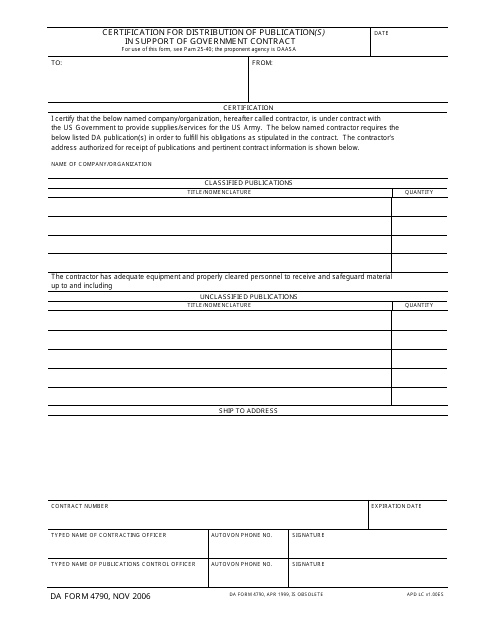 DA Form 4790  Printable Pdf