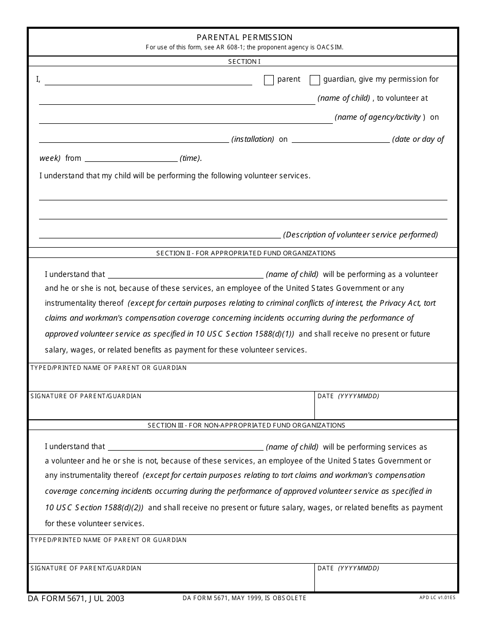 DA Form 5671 - Fill Out, Sign Online and Download Fillable PDF ...