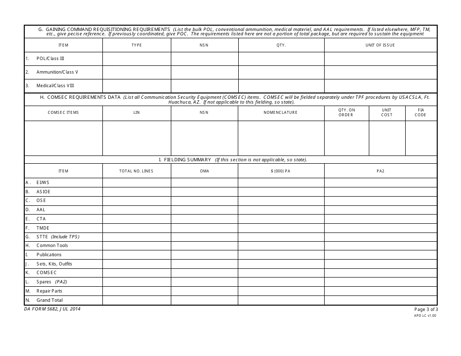 DA Form 5682 Materiel Requirements List, Page 3