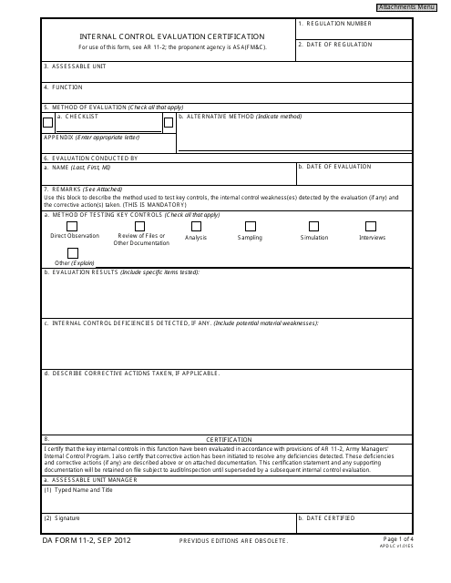 DA Form 11-2  Printable Pdf