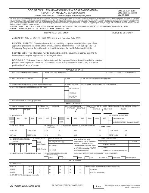 DD Form 2351  Printable Pdf