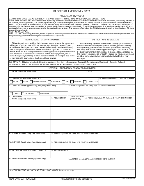 DD Form 93  Printable Pdf