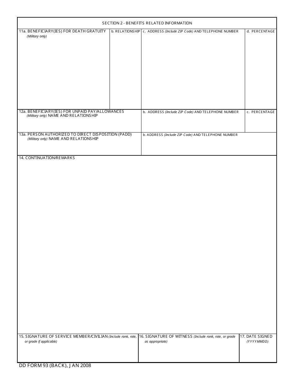 Dd Form 93 Fill Out Sign Online And Download Fillable Pdf